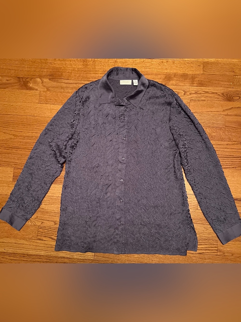 Chico’s Lavender Gray Long Sleeve Silky Ruffle Shirt - Size 1